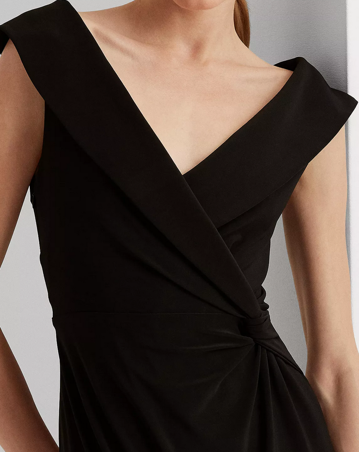 LAUREN RALPH LAUREN Jersey Off-the-Shoulder Side-Slit Column Gown