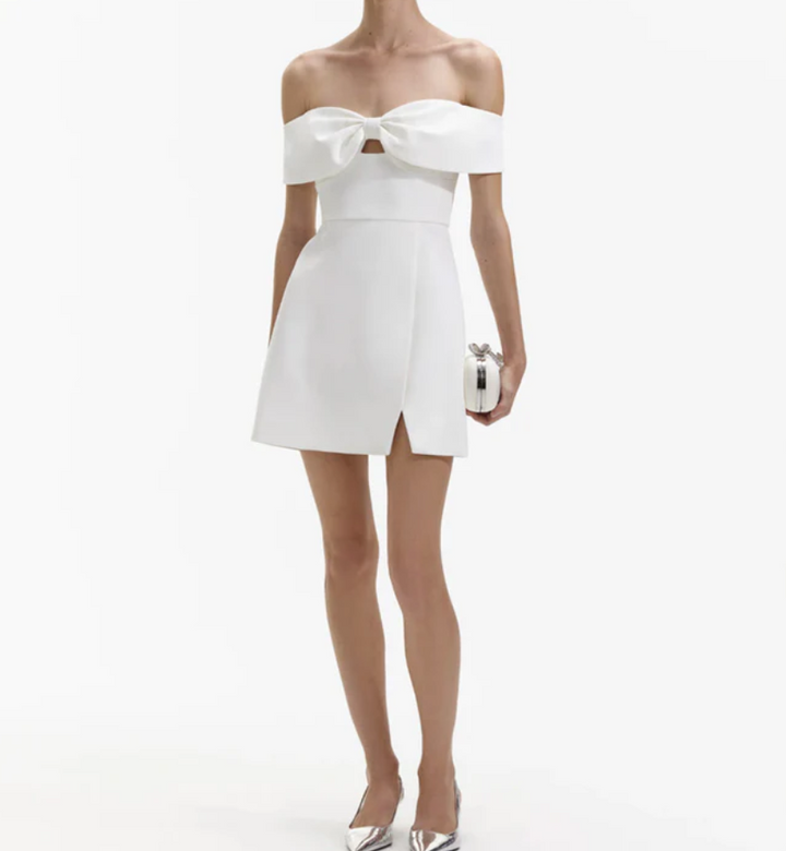 Self-Portrait Off-the-Shoulder Bow Mini Dress