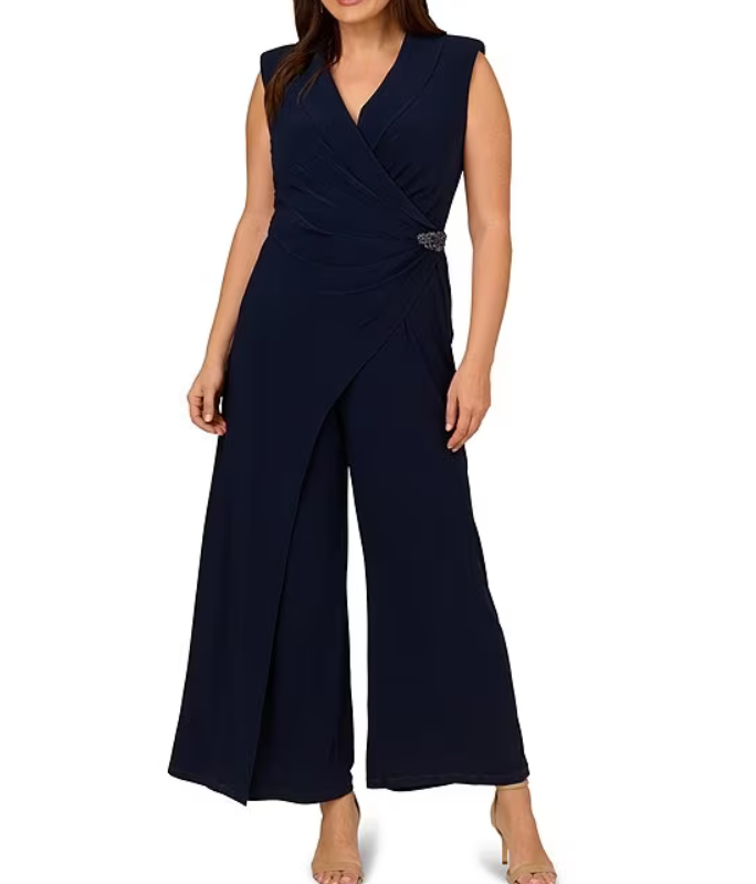 Adrianna Papell Sleeveless V-Neck Embellished Waist Jumpsuit