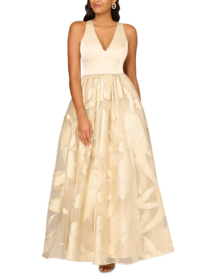 Aidan Mattox Sleeveless Metallic Jacquard Gown