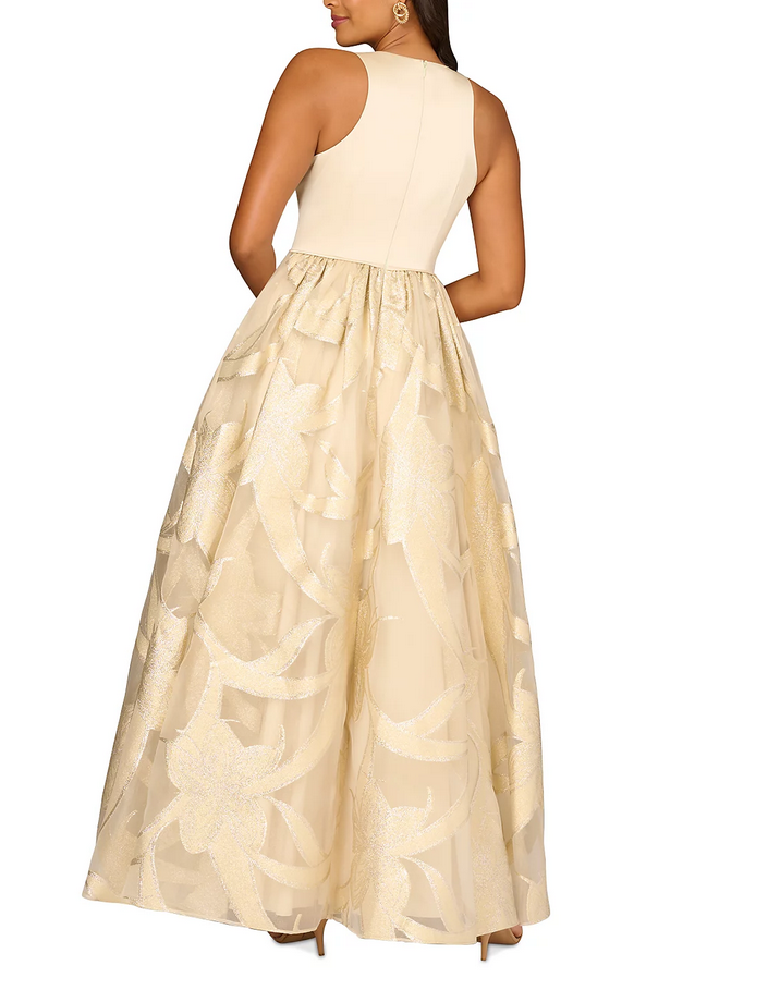 Aidan Mattox Sleeveless Metallic Jacquard Gown