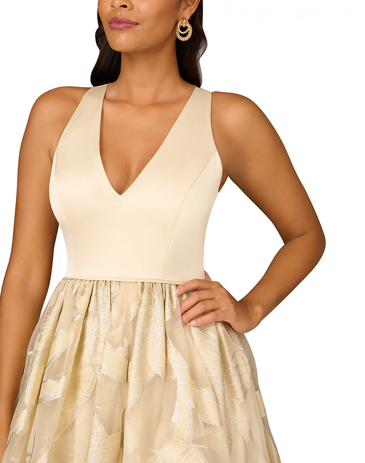 Aidan Mattox Sleeveless Metallic Jacquard Gown