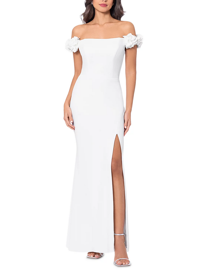 AQUA Scuba Crepe Slit Front Gown