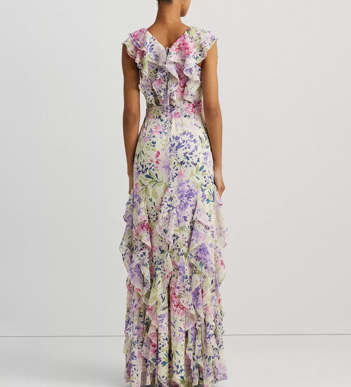 Lauren Ralph Lauren Ruffled Floral A-Line Gown