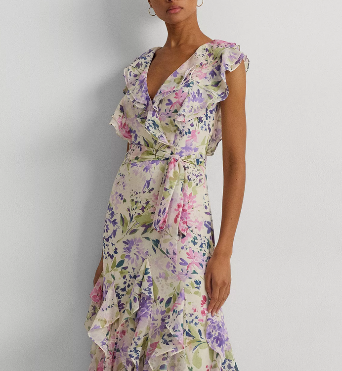 Lauren Ralph Lauren Ruffled Floral A-Line Gown