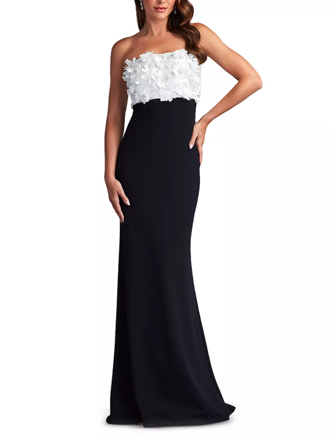 Tadashi Shoji 3D Floral Appliqué-Bodice Gown