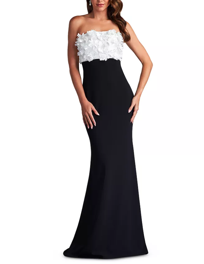 Tadashi Shoji 3D Floral Appliqué-Bodice Gown