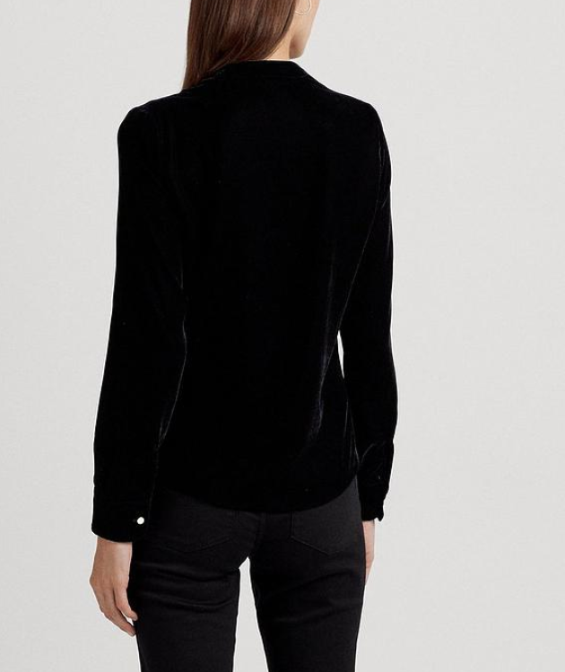 Lauren Ralph Lauren Pleated Velvet Surplice Blouse