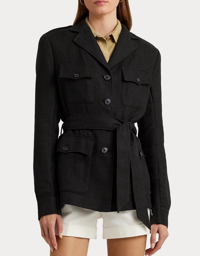 Lauren Ralph Lauren Belted Cotton-Linen Herringbone Jacket