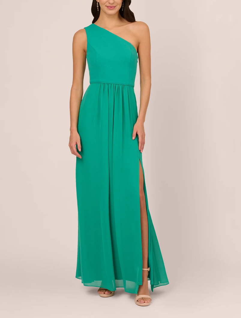 Adrianna Papell One-Shoulder Chiffon Gown