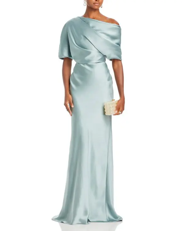 Amsale Draped Satin One Shoulder Dress