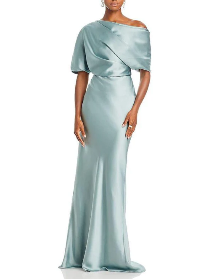 Amsale Draped Satin One Shoulder Dress