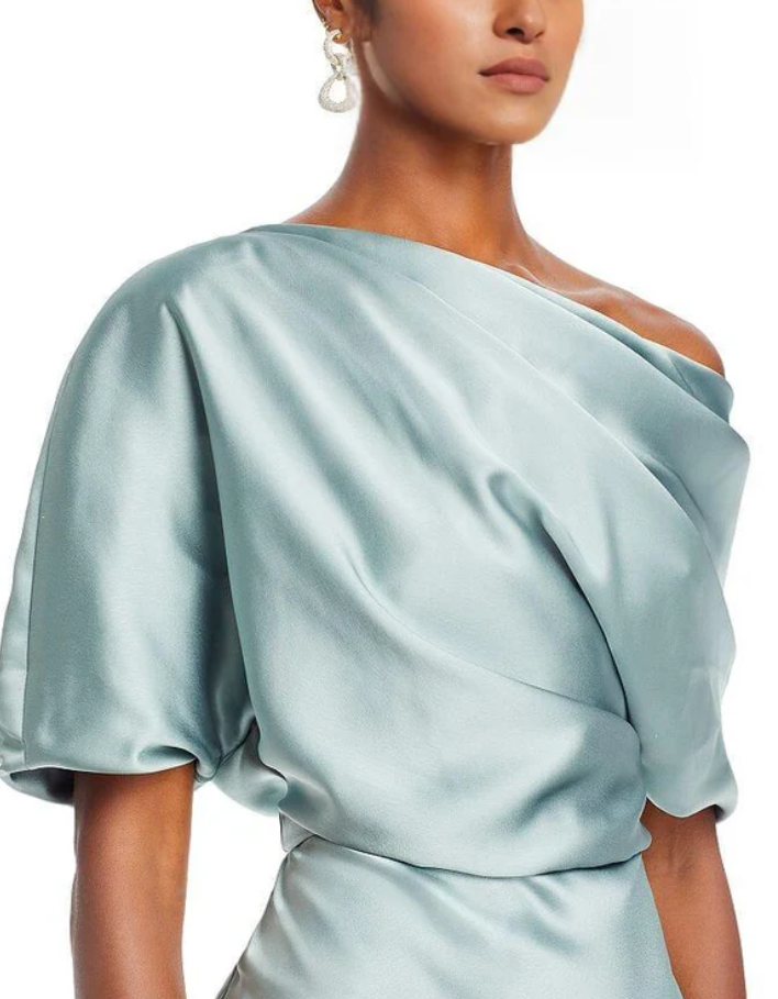 Amsale Draped Satin One Shoulder Dress