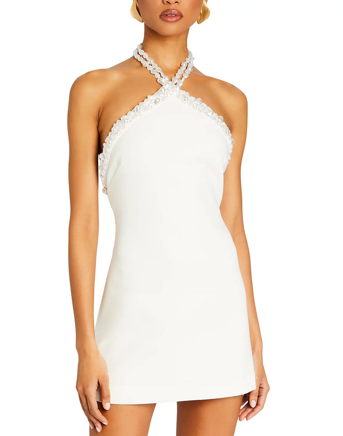 Retrofete Kristi Beaded Halter Mini Dress