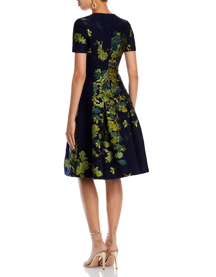 Oscar de la Renta Short Sleeve Embroidered Dress