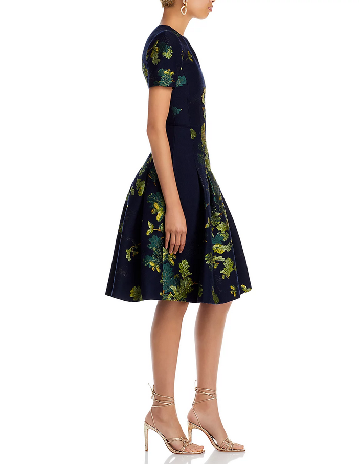 Oscar de la Renta Short Sleeve Embroidered Dress