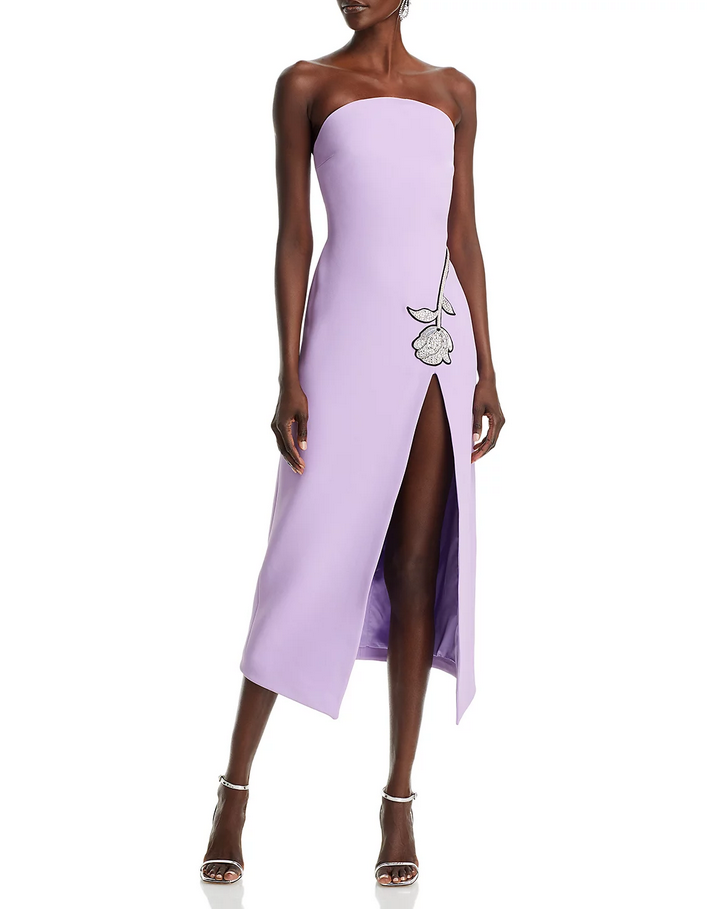 David Koma Crystal Front Slit Midi Dress