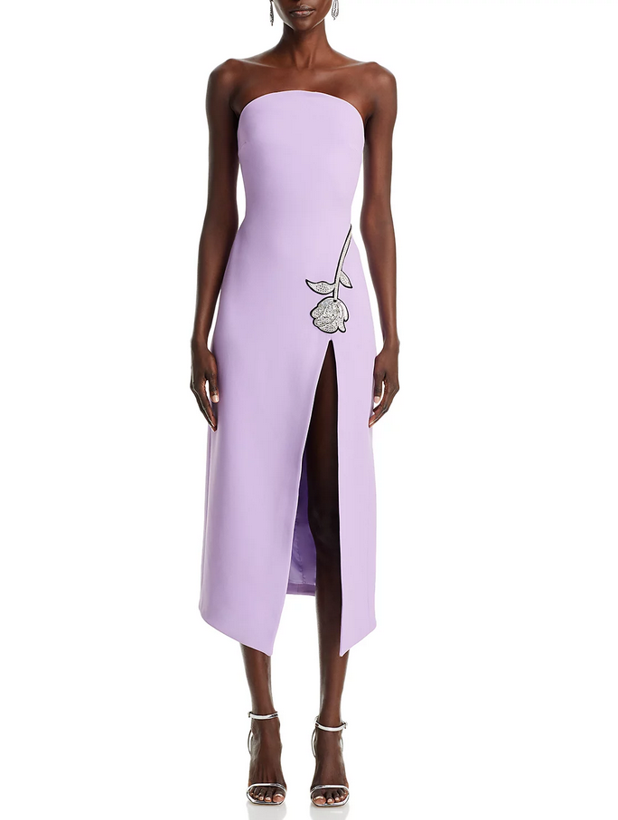 David Koma Crystal Front Slit Midi Dress