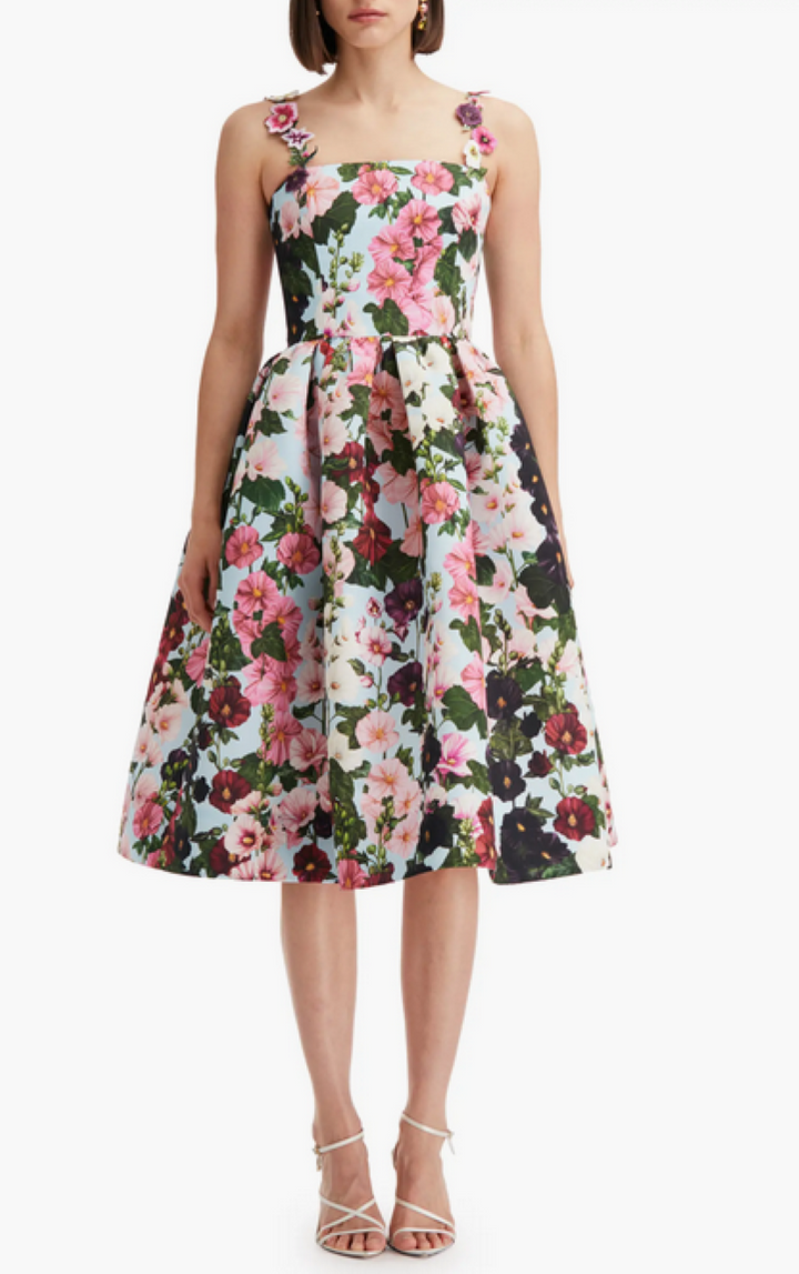 Oscar de la Renta Floral Embellished Strap Dress