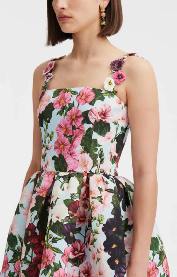 Oscar de la Renta Floral Embellished Strap Dress