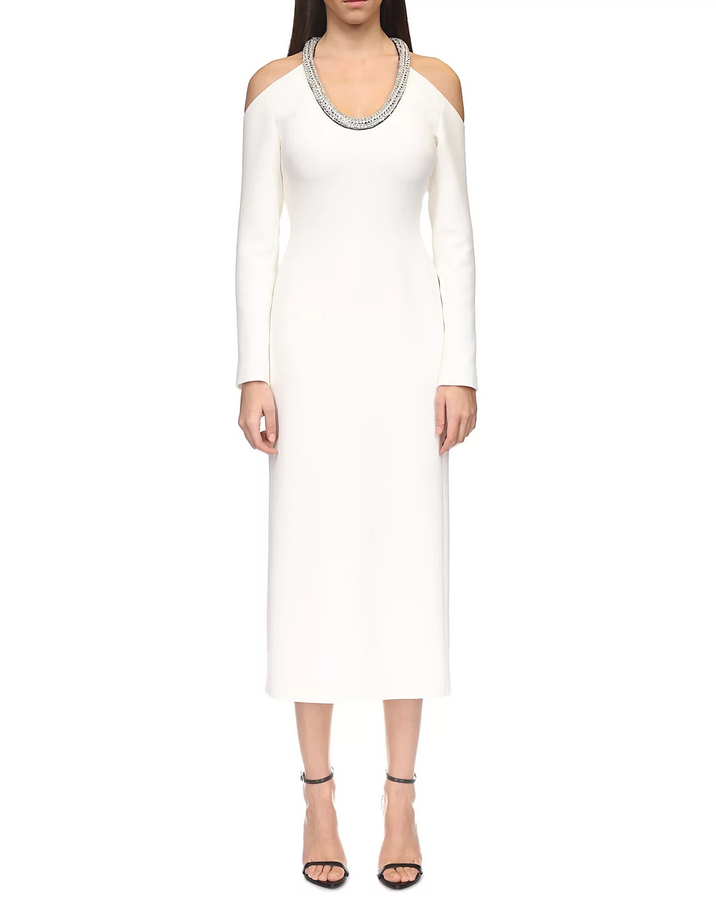 David Koma Crystal Embellished Cold Shoulder Midi Dress