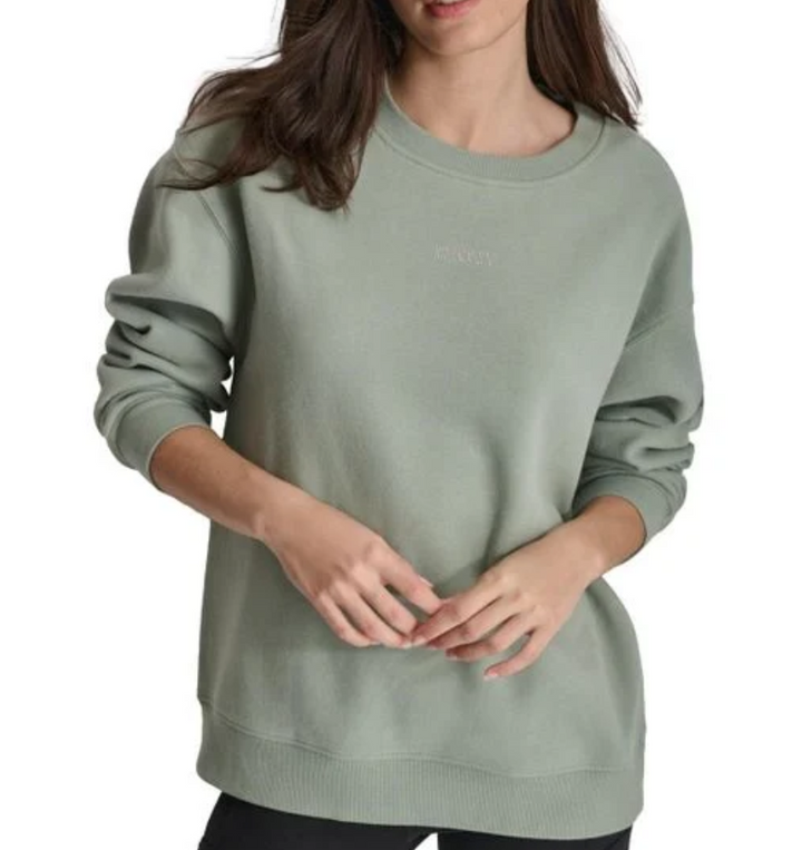 DKNY Mini-Stud-Logo Drop-Shoulder Fleece Crewneck Sweatshirt