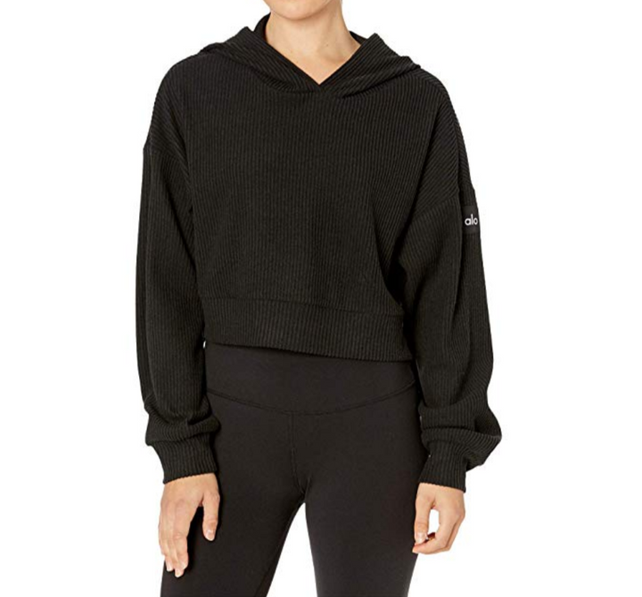 Alo Yoga Muse Rib-Knit Hooded Sweatshirt