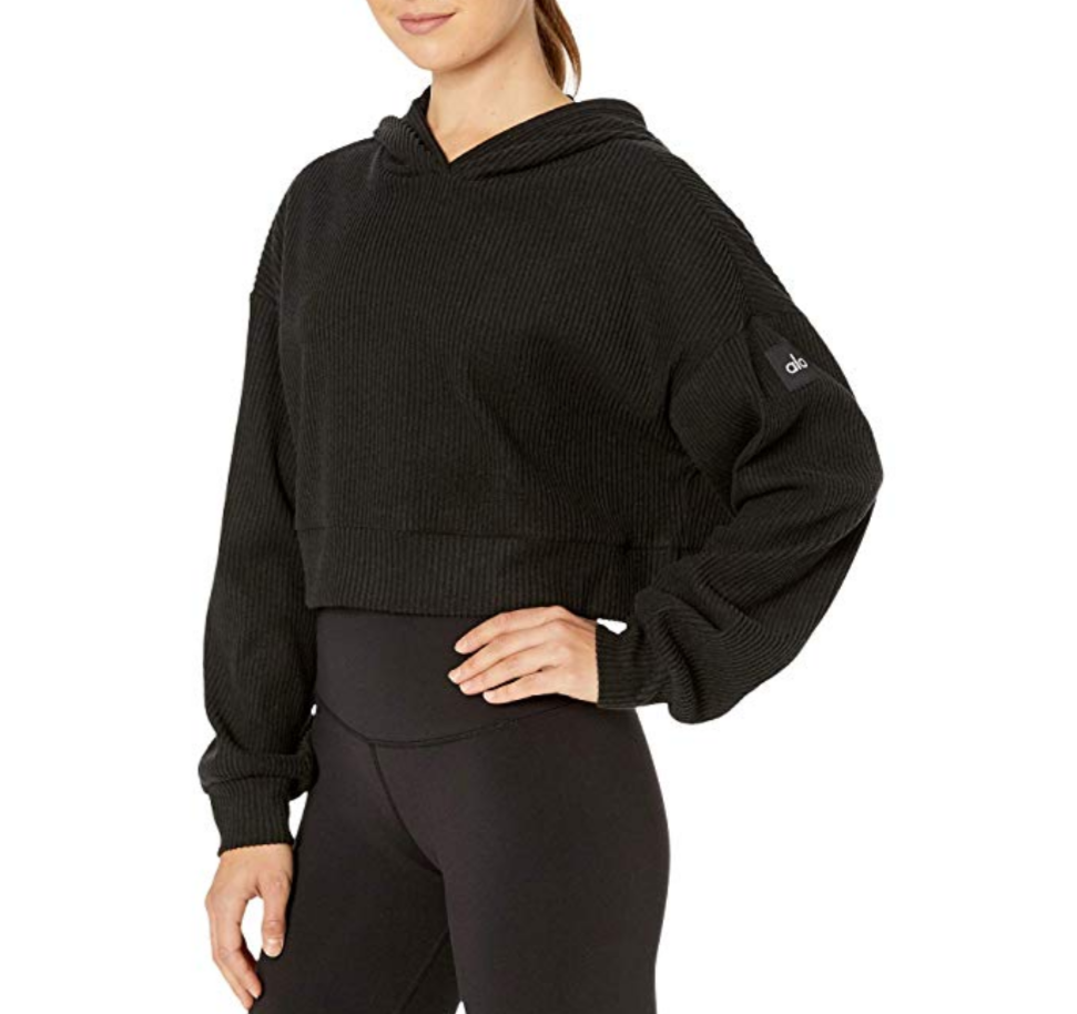 Alo Yoga Muse Rib-Knit Hooded Sweatshirt