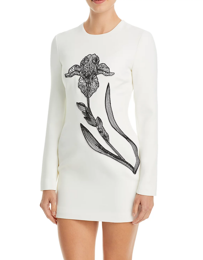 David Koma Iris Crystal Embellished Long Sleeve Mini Dress