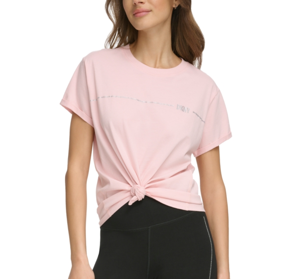 DKNY Cotton Rhinestone-Logo Tee