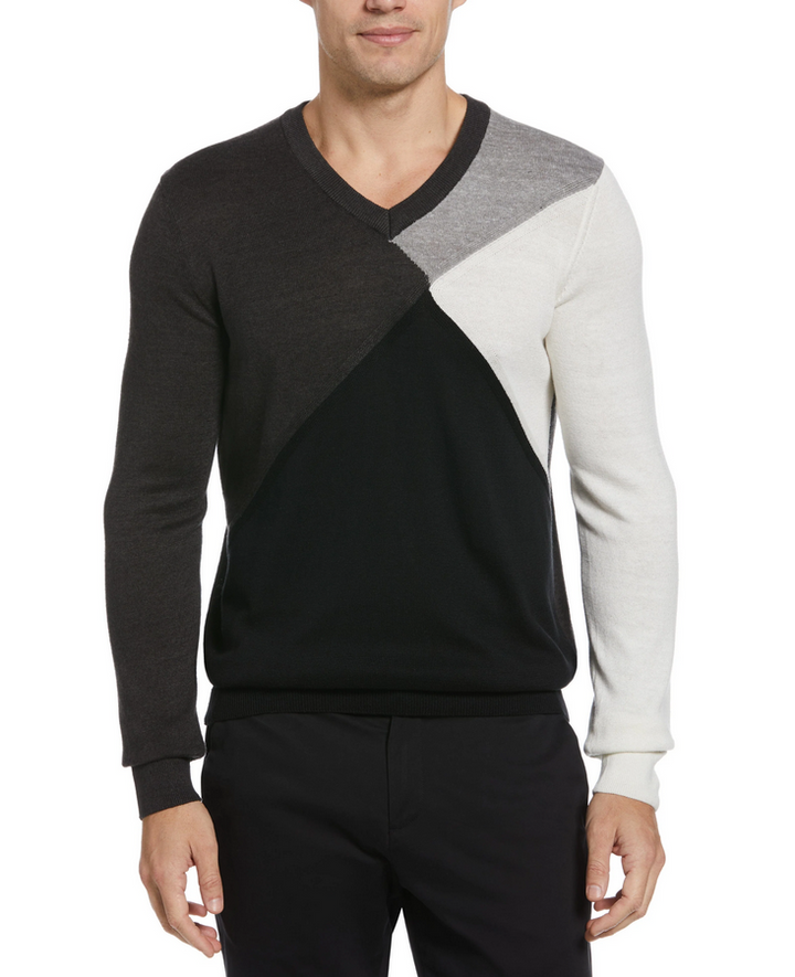 Perry Ellis MEN Color Block V-Neck Sweater