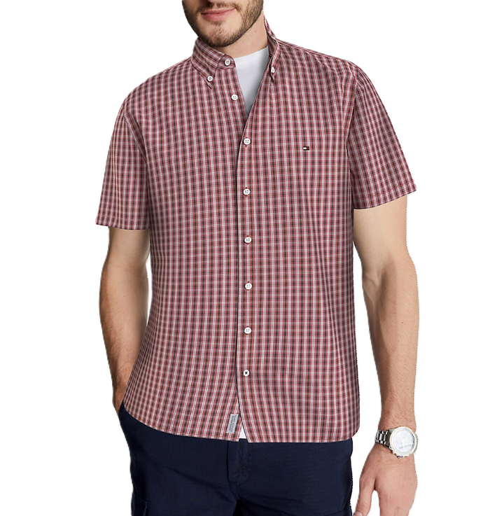 Tommy Hilfiger MEN Short-Sleeve Poplin Mini Tartan Button-Down Shirt