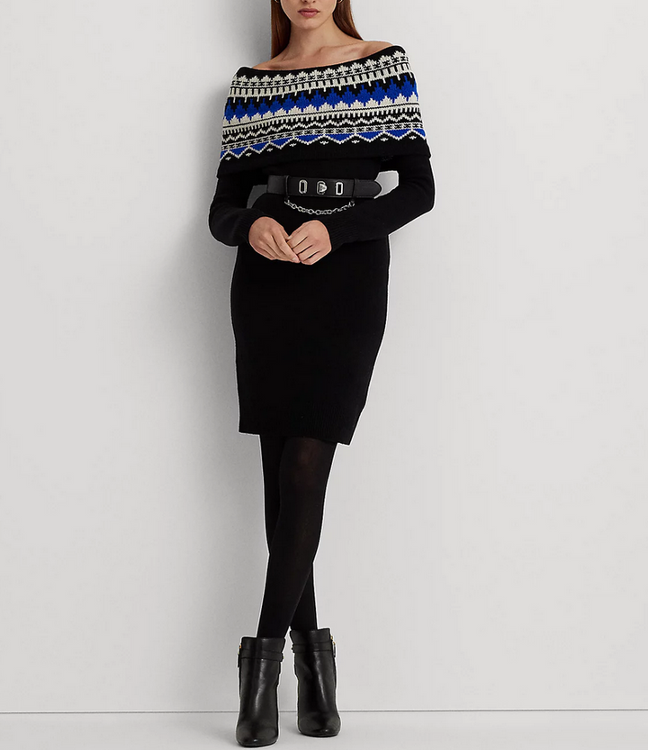 LAUREN RALPH LAUREN Fair Isle Off-the-Shoulder Sweater Dress