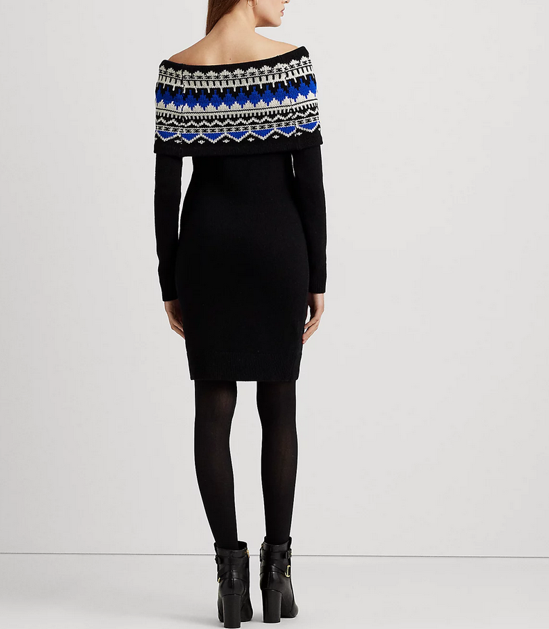 LAUREN RALPH LAUREN Fair Isle Off-the-Shoulder Sweater Dress – DGFOutlet