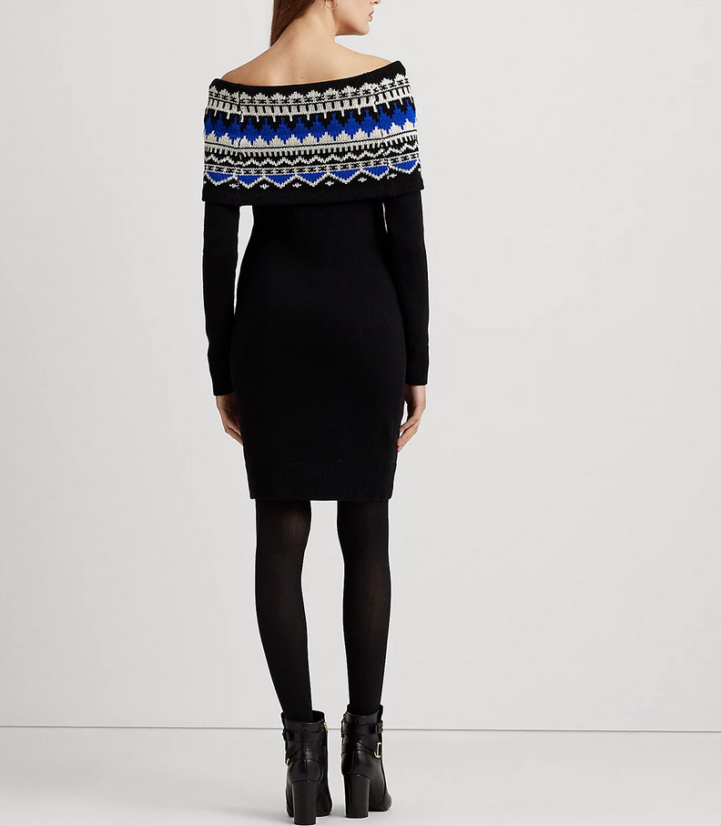 LAUREN RALPH LAUREN Fair Isle Off-the-Shoulder Sweater Dress