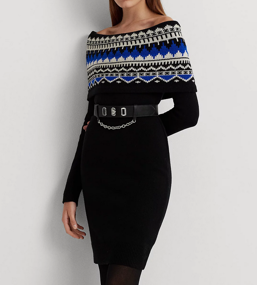 LAUREN RALPH LAUREN Fair Isle Off-the-Shoulder Sweater Dress