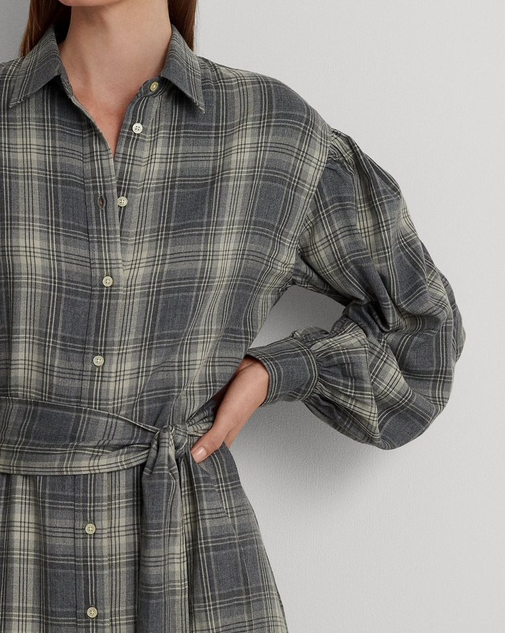 LAUREN RALPH LAUREN Checked Plaid Belted Twill Shirtdress