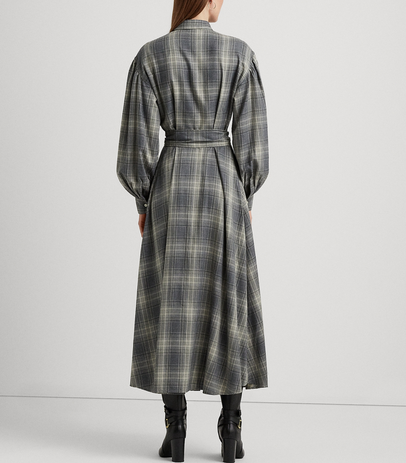 LAUREN RALPH LAUREN Checked Plaid Belted Twill Shirtdress