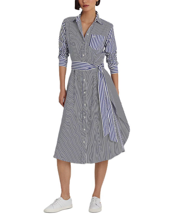 LAUREN RALPH LAUREN Striped Cotton Broadcloth Shirtdress