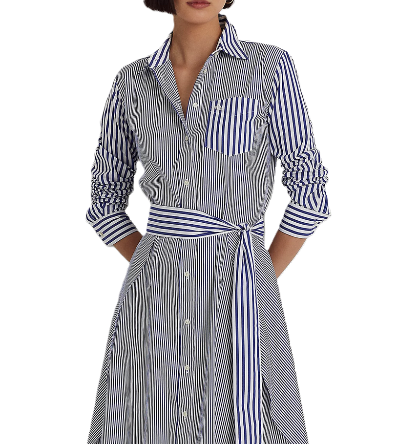 LAUREN RALPH LAUREN Striped Cotton Broadcloth Shirtdress