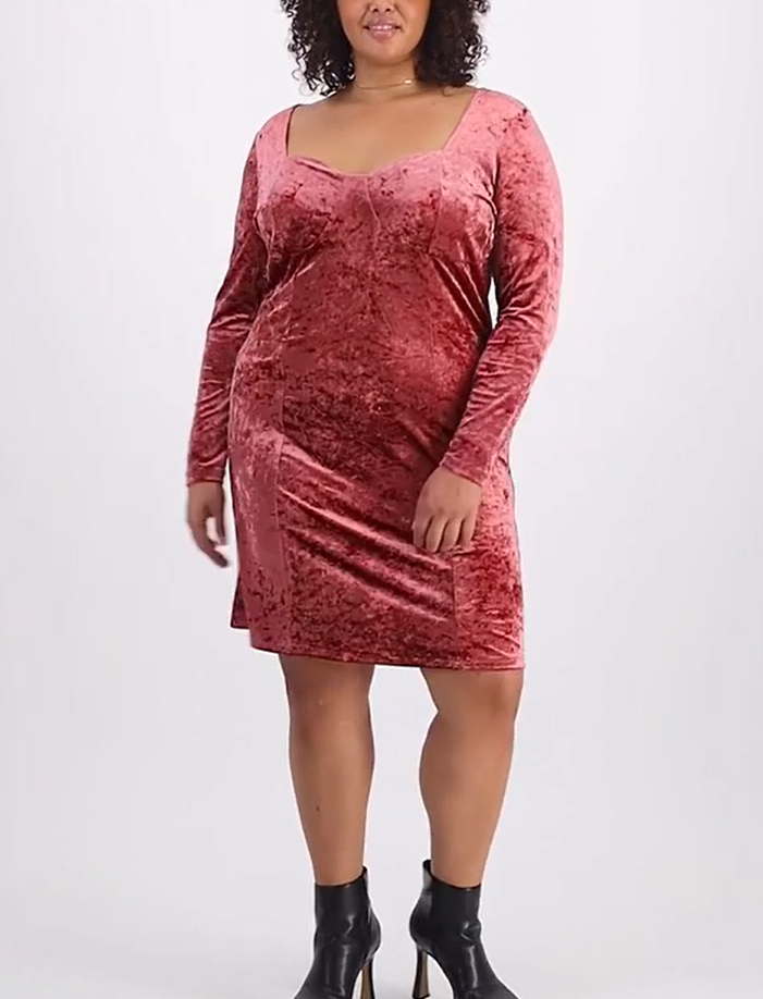 And Now This Plus Size Corset-Style Crushed-Velvet Dress