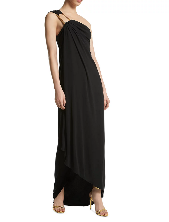 MICHAEL KORS Collection One Shoulder Hardware Toga Gown