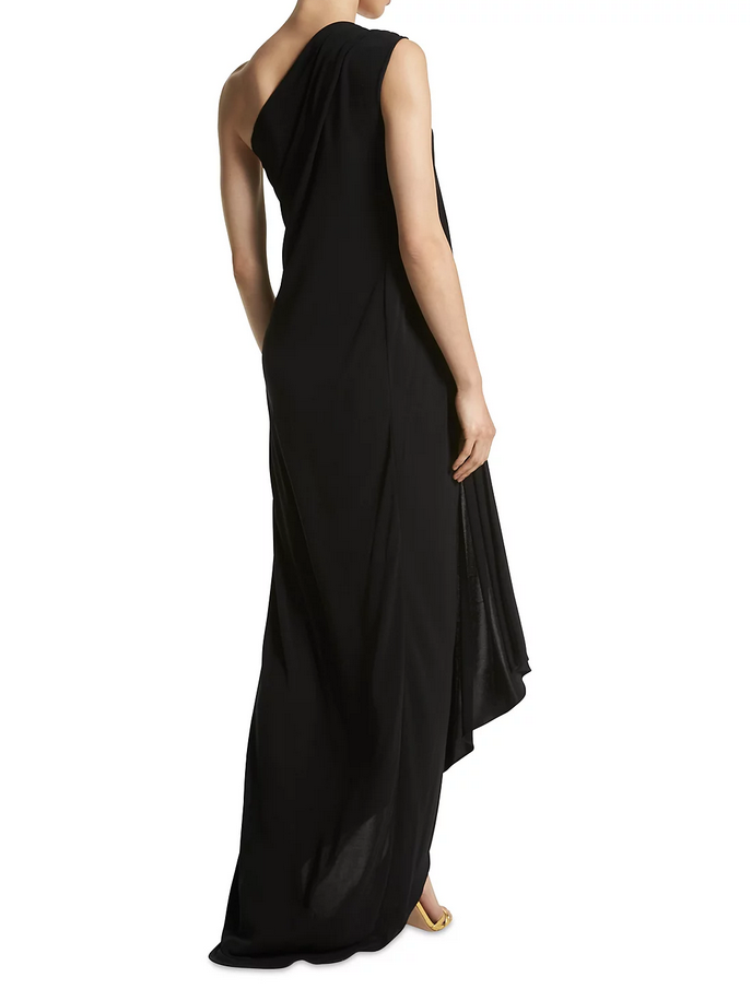 MICHAEL KORS Collection One Shoulder Hardware Toga Gown