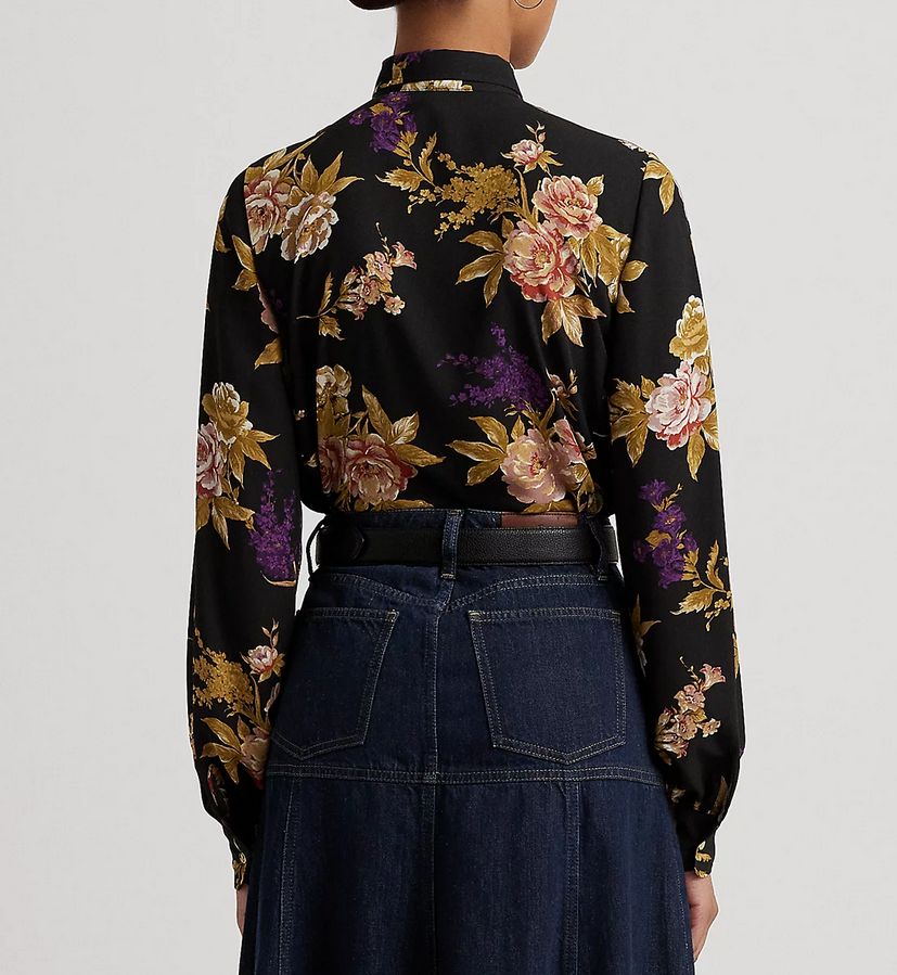 LAUREN RALPH LAUREN Floral Ruffle-Trim Georgette Shirt