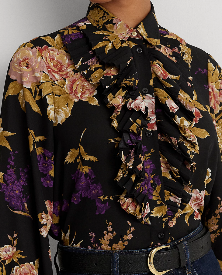 LAUREN RALPH LAUREN Floral Ruffle-Trim Georgette Shirt