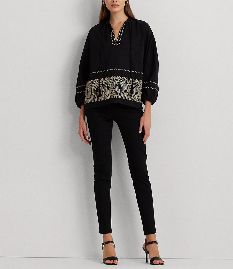 LAUREN RALPH LAUREN Embroidered Cotton Voile Blouse