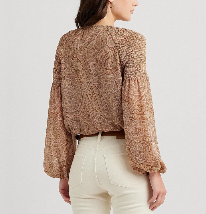 LAUREN RALPH LAUREN Paisley Georgette Tie-Neck Blouse