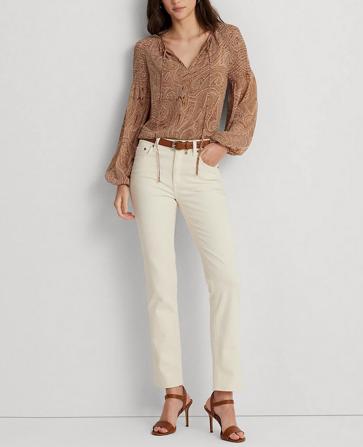 LAUREN RALPH LAUREN Paisley Georgette Tie-Neck Blouse