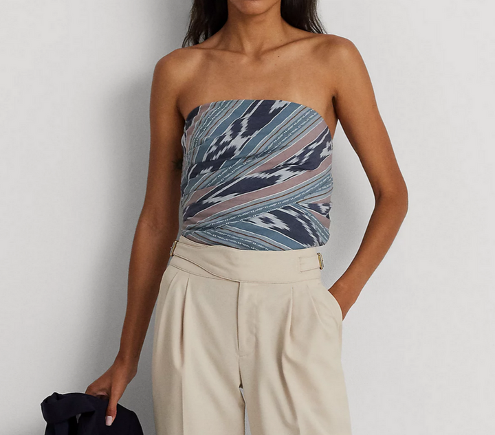 LAUREN RALPH LAUREN Cotton Printed Strapless Top