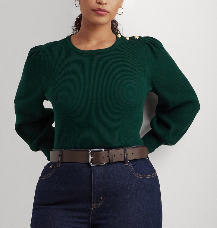 LAUREN RALPH LAUREN Plus Size Crewneck Puff-Sleeve Sweater